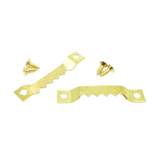 25 Stück goldene, silberne, schwarze Sägezahn-Bilderrahmen-Aufhänger for Aufhängen von Fotowänden, Ölgemälden, Spiegeln, Sägezahnhaken mit Schrauben für Bilder(A golden 7x40mm) von IUVYTA