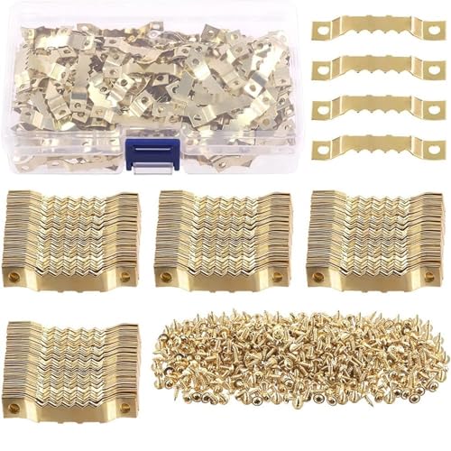 50@Sets Sägezahn-Bilderrahmen-Aufhänger for Aufhängen von Fotos, Ölgemälden, Spiegeln, Sägezahnhaken mit Schrauben, 7 x 40 mm für Bilder(Gold-100sets) von IUVYTA