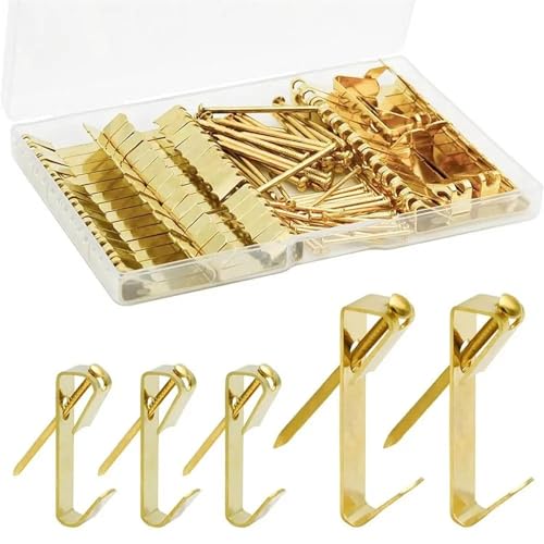 50@Sets Sägezahn-Bilderrahmen-Aufhänger for Aufhängen von Fotos, Ölgemälden, Spiegeln, Sägezahnhaken mit Schrauben, 7 x 40 mm für Bilder(Gold-50PCS) von IUVYTA