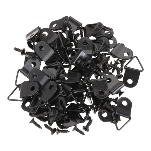 50 Stück 21 x 12 mm Metall-Foto-Bilderrahmen, Wandhalterung, Aufhänger, Haken for Aufhängen, kleiner dreieckiger Ring, Bildaufhänger mit Schrauben für Bilder(Black) von IUVYTA