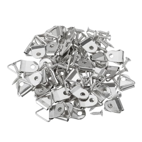 50 Stück 21 x 12 mm Metall-Foto-Bilderrahmen, Wandhalterung, Aufhänger, Haken for Aufhängen, kleiner dreieckiger Ring, Bildaufhänger mit Schrauben für Bilder(Silver) von IUVYTA