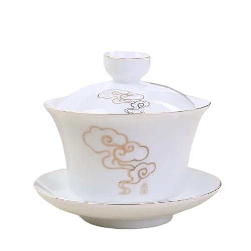 Gaiwan Teeschale aus Keramik, weißes Porzellan, Teebereiter mit Deckel, Teetasse, Tee-Set, Haushalts-Trinkgeschirr (Gold) von IUVYTA