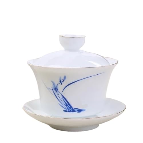 Gaiwan Teeschale aus Keramik, weißes Porzellan, Teebereiter mit Deckel, Teetasse, Tee-Set, Haushalts-Trinkgeschirr (dunkelblau) von IUVYTA