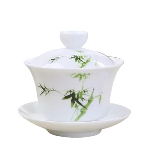 Gaiwan Teeschale aus Keramik, weißes Porzellan, Teebereiter mit Deckel, Teetasse, Tee-Set, Haushalts-Trinkgeschirr (grün) von IUVYTA
