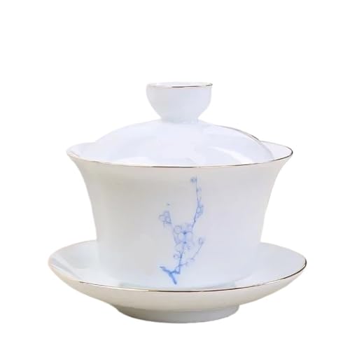 Gaiwan Teeschale aus Keramik, weißes Porzellan, Teebereiter mit Deckel, Teetasse, Tee-Set, Zubehör, Haushalts-Trinkgeschirr (blau) von IUVYTA