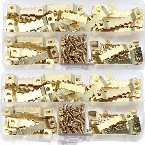 Goldener Sägezahn-Bilderrahmen-Aufhänger for Aufhängen von Fotowänden, Ölgemälden, Spiegeln, Sägezahnhaken mit Schrauben für Bilder von IUVYTA