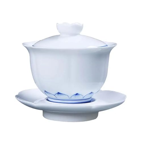 Gongfu Teeservice aus Porzellan, handbemalt, Blau und Weiß, Teetasse mit Deckel, große Größe, nicht verbrühende Teeschale von IUVYTA