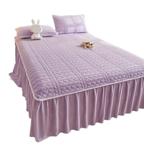 Herbst und Winter verdickte Milchfaser gesteppter Bettrock dreiteilige Tagesdecke staubdichter Korallen-Fleece-Matratzenbezug für Zuhause (01,5 m, 3 Stück) von IUVYTA