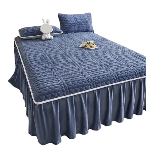 Herbst und Winter verdickte Milchfaser gesteppter Bettrock dreiteilige Tagesdecke staubdichter Korallen-Fleece-Matratzenbezug für Zuhause (02,15 m, 3 Stück) von IUVYTA