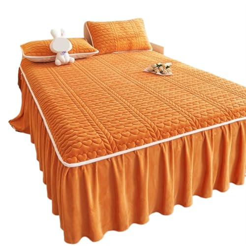 Herbst und Winter verdickte Milchfaser gesteppter Bettrock dreiteilige Tagesdecke staubdichter Korallen-Fleece-Matratzenbezug für Zuhause (1,8 m, 3 Stück) von IUVYTA