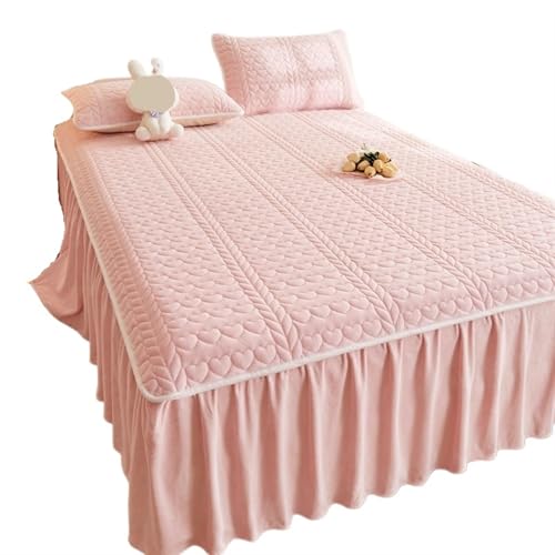 Herbst und Winter verdickte Milchfaser gesteppter Bettrock dreiteilige Tagesdecke staubdichter Korallen-Fleece-Matratzenbezug für Zuhause (11,2 m, 3 Stück) von IUVYTA