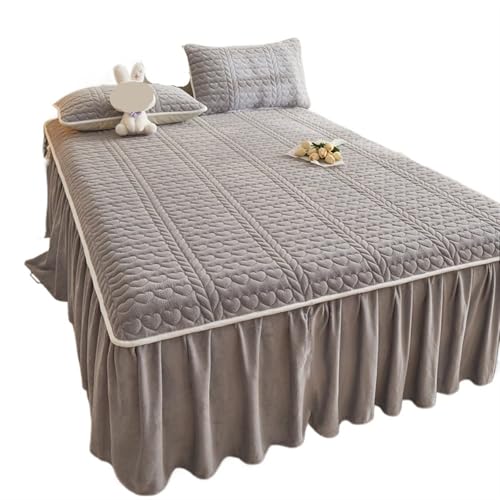 Herbst und Winter verdickte Milchfaser gesteppter Bettrock dreiteilige Tagesdecke staubdichter Korallen-Fleece-Matratzenbezug für Zuhause (2,0 m, 3 Stück) von IUVYTA