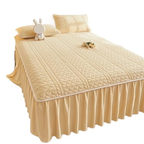 Herbst und Winter verdickte Milchfaser gesteppter Bettrock dreiteilige Tagesdecke staubdichter Korallen-Fleece-Matratzenbezug für Zuhause (20,4 m, 3 Stück) von IUVYTA