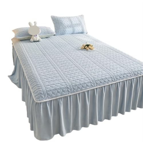 Herbst und Winter verdickte Milchfaser gesteppter Bettrock dreiteilige Tagesdecke staubdichter Korallen-Fleece-Matratzenbezug für Zuhause (3 m, 3 Stück) von IUVYTA
