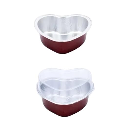 IUVYTA 50 Stück Aluminiumfolie Backbecher 100 ml Herzform Cupcake Becher mit Deckel Einweg-Muffinförmchen Kuchenverpackung Tablett Fall Kuchenform(WineRed) von IUVYTA