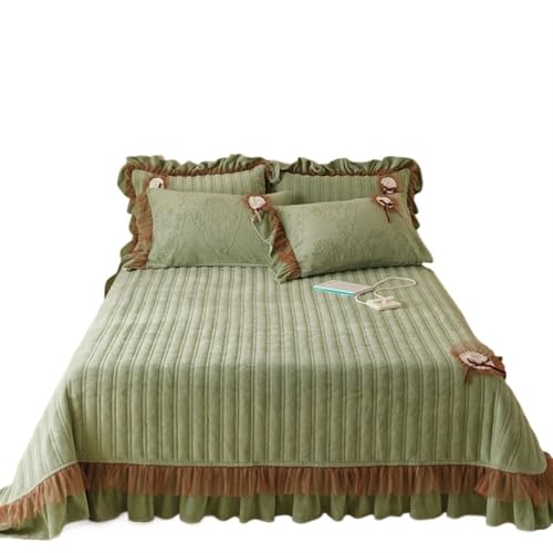 IUVYTA Gestepptes Bettrock-Set, Tagesdecken, warme Winter-Matratzenbezüge, Schutz, elastische Bettwäsche, Matratzen, Kissenbezüge für Zuhause (Grün, 250 x 250 cm) von IUVYTA