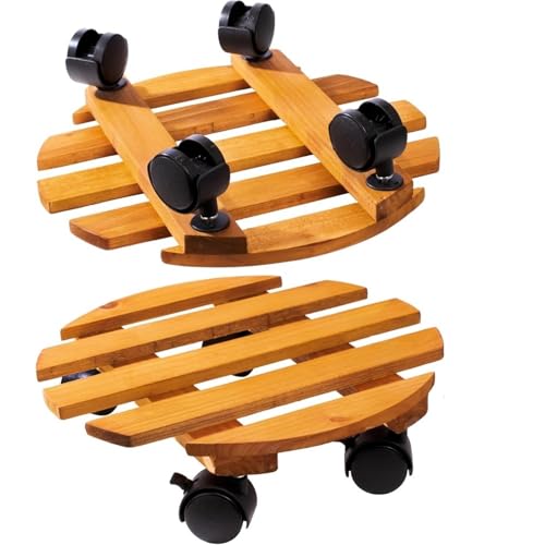IUVYTA Pflanzencaddy mit Rädern, rollender Pflanzenständer aus Holz, Pflanzentopf-Transporter for Gartenbedarf, Pflanzenständer mit Rädern for die Gartenarbeit für Innen(2pcs Light Brown) von IUVYTA