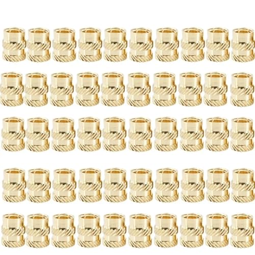 M2 M2,5 M3 M4 M5 M6 Messingeinsätze Mutter Heißschmelzmutter Schmelzwärme Kupfermuttern 3D-Drucker Eingebettete Einspritzmuttern für Drucker(Twill Knurled(50Pcs),M3xL4xOD5) von IUVYTA