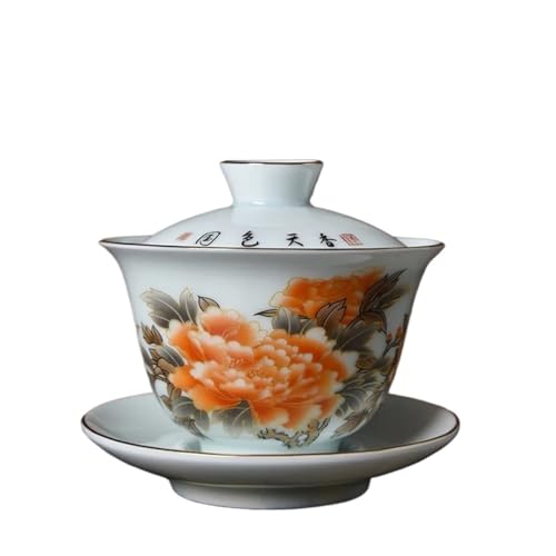 Traditionelle Gaiwan-Teetasse mit Deckel, Keramik-Teetree, Porzellan, Teetasse mit goldfarbenem Rand, Teekannen-Set (gelb) von IUVYTA