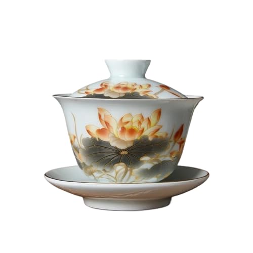 Traditionelle Gaiwan-Teetasse mit Deckel, Keramik-Teetree, Porzellan, Teetasse mit goldfarbenem Rand, Teekannen-Set (grau) von IUVYTA