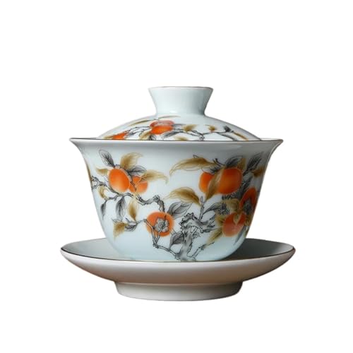 Traditionelle Gaiwan-Teetasse mit Deckel, Keramik-Teetree, Porzellan, Teetasse mit goldfarbenem Rand, Teekannen-Set (orange) von IUVYTA