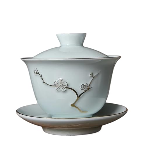 Traditionelle Gaiwan-Teetasse mit Deckel, Keramik-Teetree, Porzellan, Teetasse mit goldfarbenem Rand, Teekannen-Set (weiß) von IUVYTA