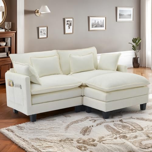 IUXPAM Modulares Ecksofa Sofa, L-förmige Couch fürs Wohnzimmer, extra Tiefe, Bequeme Chenille-Wolkensofas mit Dekokissen und beweglichem Ottoman (Beige, 2 Sitze mit 1 Ottomanen) von IUXPAM