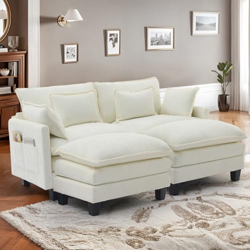 IUXPAM Modulares Ecksofa Sofa, L-förmige Couch fürs Wohnzimmer, extra Tiefe, Bequeme Chenille-Wolkensofas mit Dekokissen und beweglichem Ottoman (Beige, 2 Sitze mit 2 Ottomanen) von IUXPAM