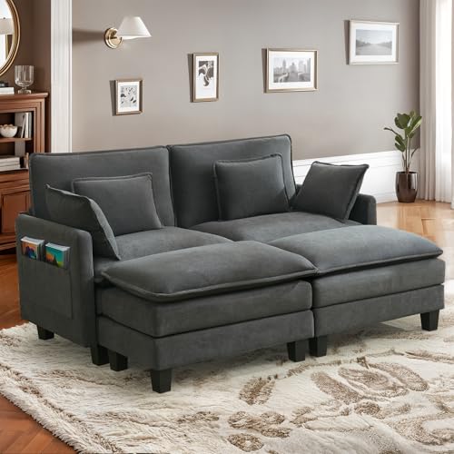 IUXPAM Modulares Ecksofa Sofa, L-förmige Couch fürs Wohnzimmer, extra Tiefe, Bequeme Chenille-Wolkensofas mit Dekokissen und beweglichem Ottoman (Grau, 2 Sitze mit 2 Ottomanen) von IUXPAM