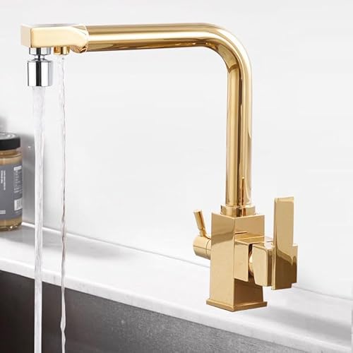 IUokLU 3-Wege-Filterhahn für Küchenspüle 360° drehbarer Küchenhahn Dual-Modus 3-in-1-Küchenmischbatterie mit gefiltertem Trinkwasser Weiß,Gold IUokLU 3-Wege-Filterhahn für Küchenspüle 360° drehbarer Küchenhahn Dual-Modus 3-in-1-Küchenmischbatterie mit gefiltertem Trinkwasser Weiß,Gold von IUokLU