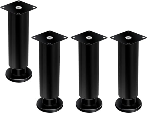 IUokLU 4 Stück Schwarze Möbelbeine, Schrankbeine, Tischbeine, Sofa-Stützfuß, Edelstahl, höhenverstellbar 0–15 mm, mit Edelstahlschrauben von IUokLU