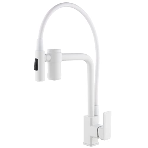 IUokLU Küchenarmatur mit eingebautem Wasserfilter 2-in-1-Einhebelmischer mit Filter Küchenspüle mit ausziehbarer Brause hochgewölbter 360-Grad-Schwenkauslauf Chrom,Weiß IUokLU Küchenarmatur mit eingebautem Wasserfilter 2-in-1-Einhebelmischer mit Filter Küchenspüle mit ausziehbarer Brause hochgewölbter 360-Grad-Schwenkauslauf Chrom,Weiß von IUokLU