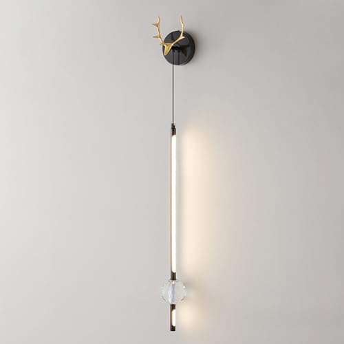IUokLU Lampe Wandlampe in Hirschgeweihform Kupfer-Nachttischlampe mit Kristallkugelschirm ultradünne Wandleuchte mit Langer Röhre Moderne LED-Wandlampen – 28 W – 3,K von IUokLU