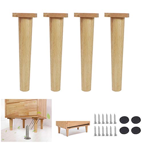 IUokLU Packung mit 4 Möbelbeinen aus Holz, konische Tischbeine, Ersatz-Schrankbeine, Stehfüße, für Sofa-Couch-Betterhöhungen, vorinstallierte Last-Bea-Holzhalterung, Gummiholz/46,5 cm/18,3 Zoll von IUokLU