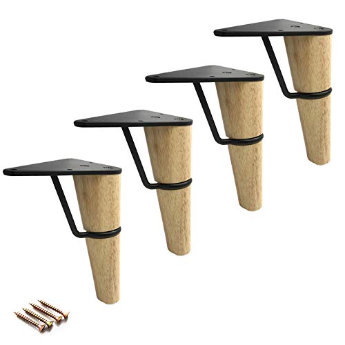 IUokLU Set mit 4 Massivholz-Möbelbeinen, Sofa-Ersatzfüßen, Betterhöhungen, konischen Eichen-Couchtischbeinen, Holzschrankbeinen, für Couch-Stuhl, Metallsockel, Hardware-Zubehör/Walnuss/18 cm/7,1 Zoll von IUokLU
