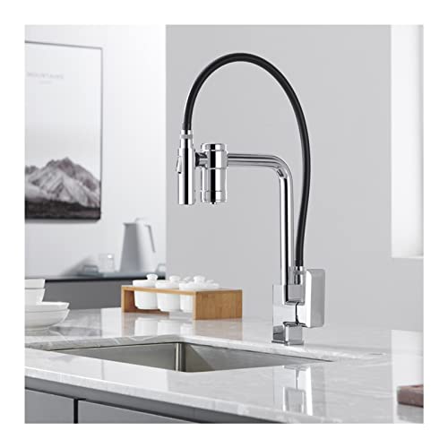 Küchenarmatur mit eingebautem Wasserfilter 2-in-1-Einhebelmischer mit Filter Küchenspüle mit ausziehbarer Brause hochgewölbter 360-Grad-Schwenkauslauf Chrom,Chrom von IUokLU