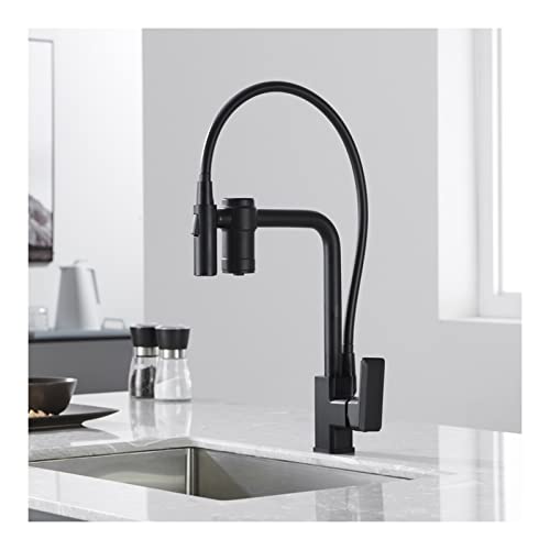 Küchenarmatur mit eingebautem Wasserfilter 2-in-1-Einhebelmischer mit Filter Küchenspüle mit ausziehbarer Brause hochgewölbter 360-Grad-Schwenkauslauf Chrom,Schwarz von IUokLU