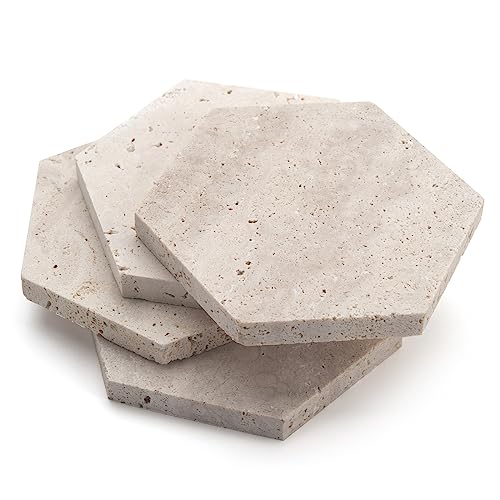 Tassen Untersetzer Set für Getränke Glasuntersetzer aus Marmor Stein für Kaffee Natur Geschenk 4er Set (Sechseck) von IVAILEX