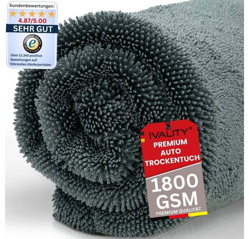 IVALITY Ultra Saugstarkes Auto Trockentuch XXL 80x50 cm Microfaser - 1800 GSM Mikrofasertuch (Keine Wasserflecken oder Schlieren mehr -, 1-tlg., - Innovatives Twisted Towel Trockentuch -, Weltweit saugstärkstes Trockentuch, Premium Qualität, Maschinenwäsche) von IVALITY