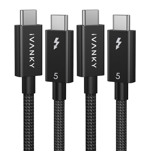IVANKY Thunderbolt 5 Kabel, USB C Ladekabel, 80 Gbps Datentransfer, 120Gbps Bandbreite, 240W Laden, Unterstützung 8K Display, Schnelles Laden für MacBook M4, Kompatibel mit TB4, DP2.1, USB 4-1M 2pack von IVANKY