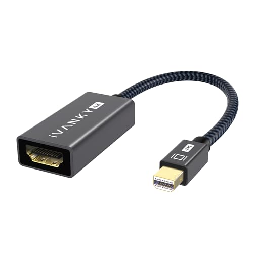 IVANKY Mini DisplayPort to HDMI Adapter 4K@30Hz, Thunderbolt 2 (Mini DP) HDMI Adapter Nylon, geeignet für MacBook Air/Pro, Microsoft Surface Pro, Monitor, Projektor und weitere – 20cm, Grau von IVANKY