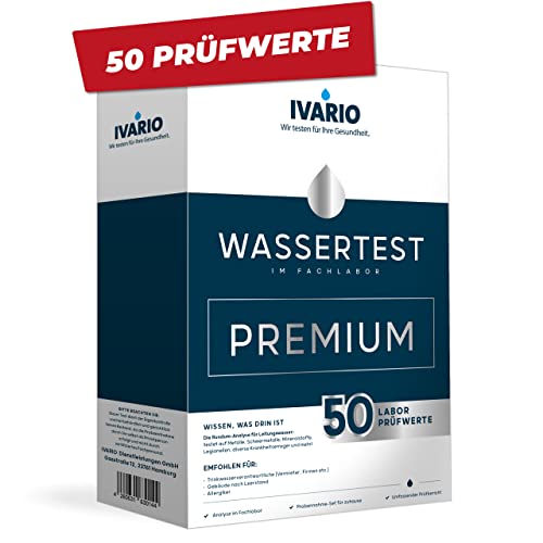 IVARIO Labor-Wassertest Premium Check (50 Prüfwerte) für Trinkwasser/Leitungswasser, Experten-Analyse im akkreditierten Deutschen Fachlabor inkl. Legionellentest/24h-Versand von IVARIO