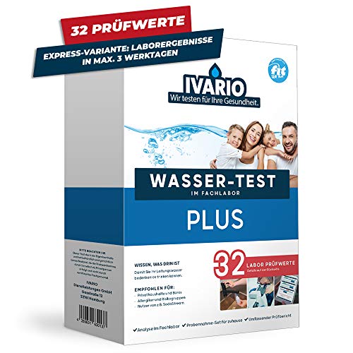 Express-Labor-Wassertest Plus (32 Werte) für Leitungswasser/Trinkwasser, Wasseranalyse im Deutschen Fachlabor/Perfekt geeignet, wenn Sie einen Wassersprudler verwenden wollen von IVARIO