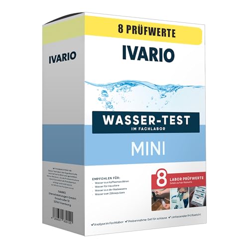 IVARIO Mini-Wassertest (8-in-1) für Trinkwasser, Experten-Analyse im akkreditierten Fachlabor mit 8 Prüfwerten im Test, wie Schwermetalle, Wasserhärte, pH-Wert uvm. von IVARIO