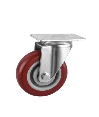 1 Stück 4-Zoll Silent Caster Doppelachsiges PVC-Lenkrad Mittelrot Handanhängerrad von IVEKYKIBC