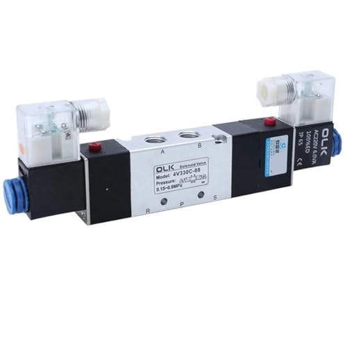 4V130C-06 4V230C-08 Magnetventil Doppelkopf Doppelsteuerung 5-Wege 3-Position Power Down Hold Pneumatisches Wegeventil(4v330c-10,DC24V) von IVEKYKIBC