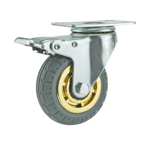 IVEKYKIBC 1PCS Rollen Heavy Duty Möbel Gummi Swivel Mover Stille Regale Schubkarre Trolley Hardware Transporter Reifen Trolley(1pc Brake Wheel,4 inch) von IVEKYKIBC