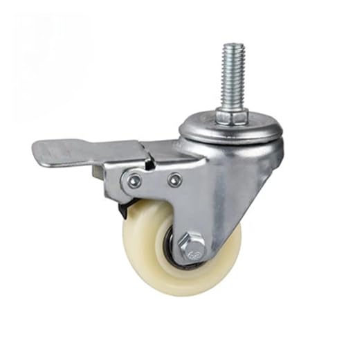 IVEKYKIBC 4 Stück/Los 1,5"/2" mittlere Größe weiße Nylonrolle Doppellager Flachboden Abnehmbare Lenkrolle 180kg(M10x25 Brake,1.5 Inch) von IVEKYKIBC