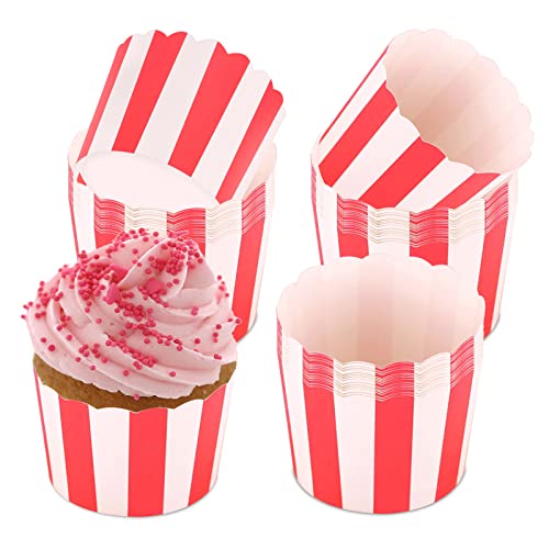 IVEOPPE 50 Stück Muffinförmchen Papier Cupcake - Mini Muffins Papierförmchen Rote und Weiße Streifen, Papier Muffinform für Dessert Hochzeit Kinder Geburtstag Party Familienfeiern von IVEOPPE