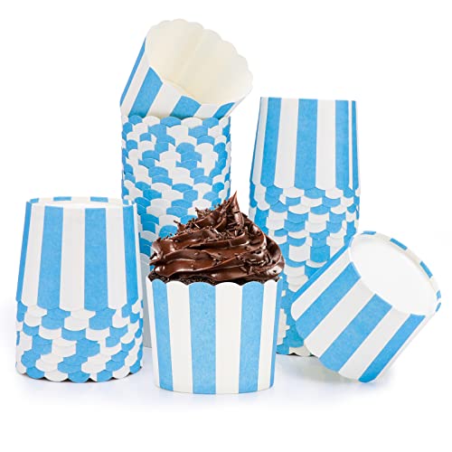 IVEOPPE 50 Stück Muffinförmchen Papier Ccupcake,Mini Muffins Deko Blau und Weiße Streifen Papier Muffinform für Dessert Hochzeit Kinder Geburtstag Party Familienfeiern von IVEOPPE